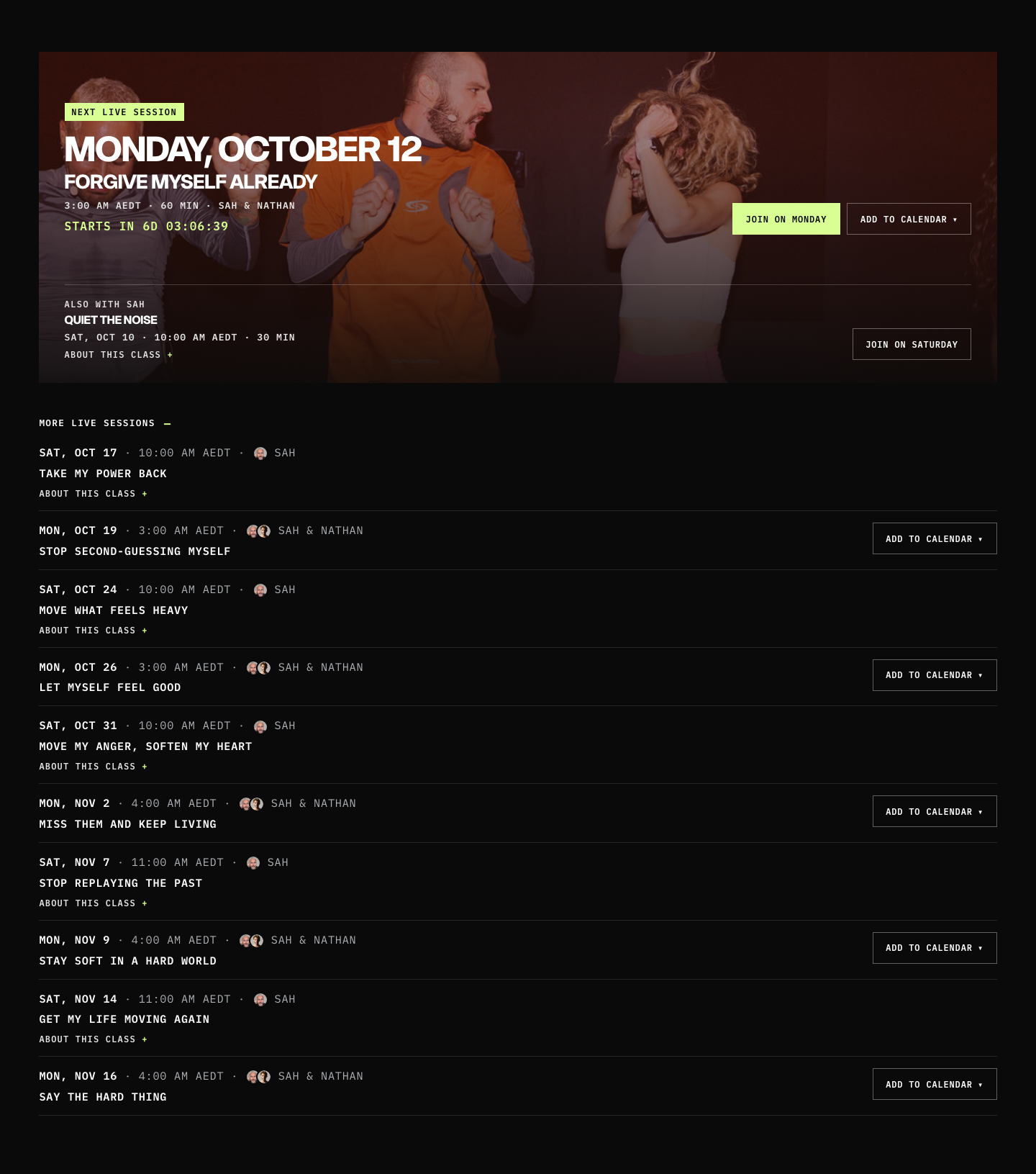 Member home schedule, Sydney, desktop