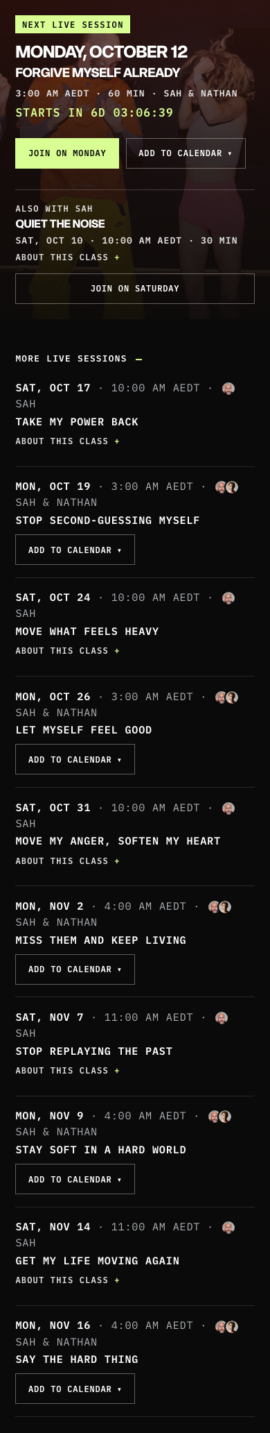 Member home schedule, Sydney, phone
